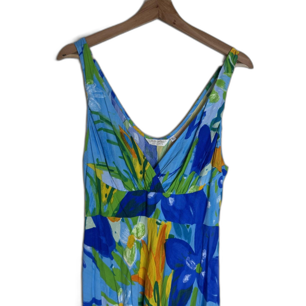 Jams World Dress Womens Large Blue Wonderland Floral Hawaiian Boho Sundress - Picture 2 of 11